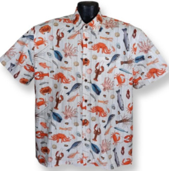 Seafood and Shellfish Hawaiian Shirt- Made in USA- Cotton